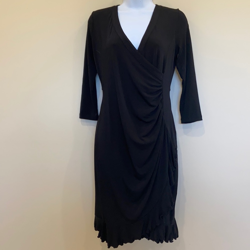 Alfani 3/4 Sleeve Ruffled Wrap Dress V-Neck Black Size Extra- Small